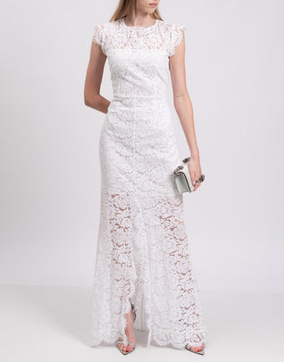RRP€540 RACHEL ZOE Lace Trumpet Wedding Dress Size US 8 / M Open Back Cap Sleeve