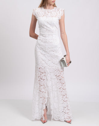 RRP€540 RACHEL ZOE Lace Trumpet Wedding Dress Size US 8 / M Open Back Cap Sleeve gallery photo number 1