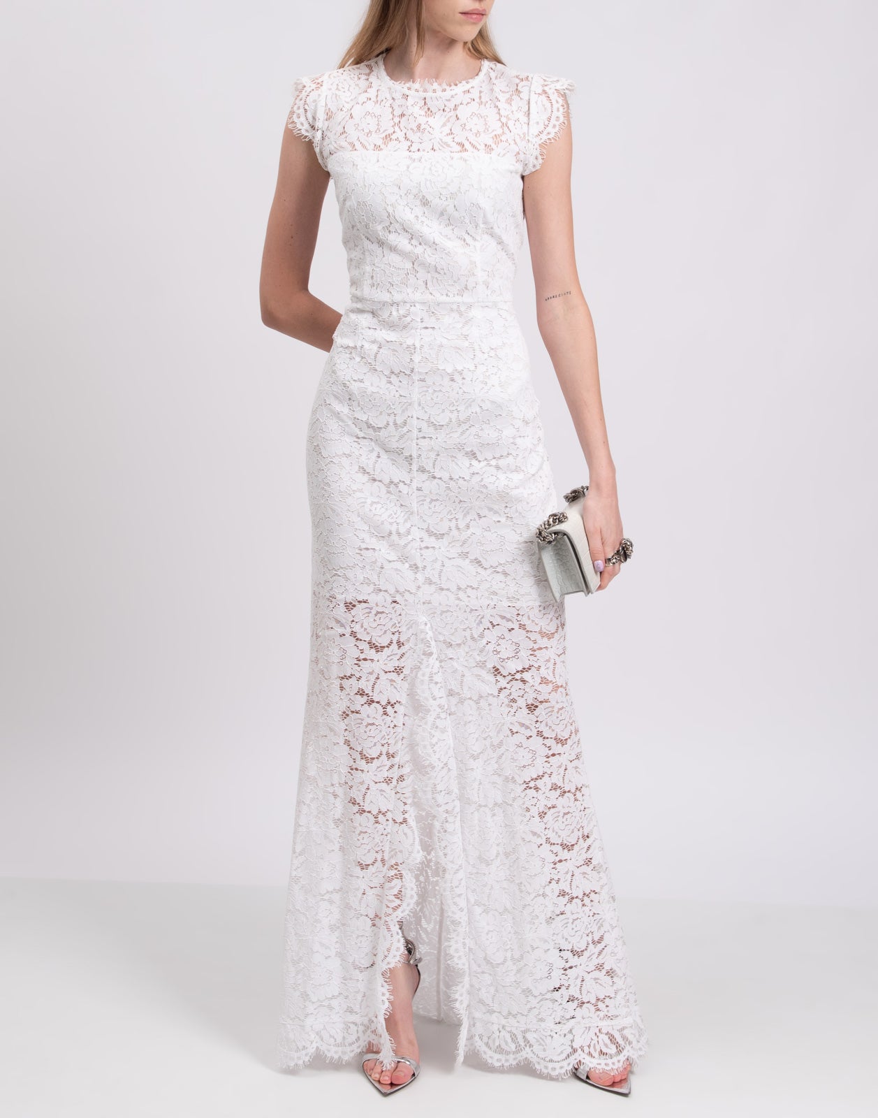 RRP€540 RACHEL ZOE Lace Trumpet Wedding Dress Size US 8 / M Open Back Cap Sleeve gallery main photo
