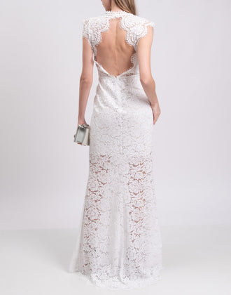 RRP€540 RACHEL ZOE Lace Trumpet Wedding Dress Size US 8 / M Open Back Cap Sleeve gallery photo number 4