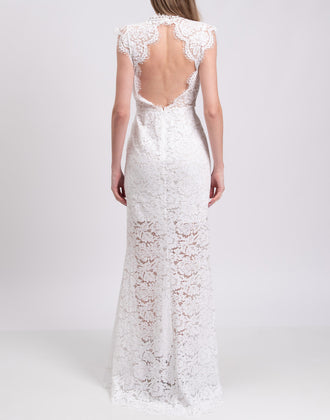 RRP€540 RACHEL ZOE Lace Trumpet Wedding Dress Size US 8 / M Open Back Cap Sleeve gallery photo number 7