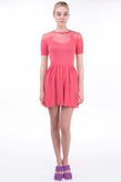 BETTY BLUE Flared Dress Size IT 46 Lace Bow Gathered Round Neck Made in Italy gallery photo number 4