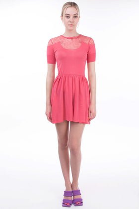 BETTY BLUE Flared Dress Size IT 46 Lace Bow Gathered Round Neck Made in Italy gallery photo number 4