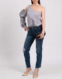 RRP €180 PETERSYN Top Blouse Size L Striped Single Sleeve Made in USA gallery photo number 1
