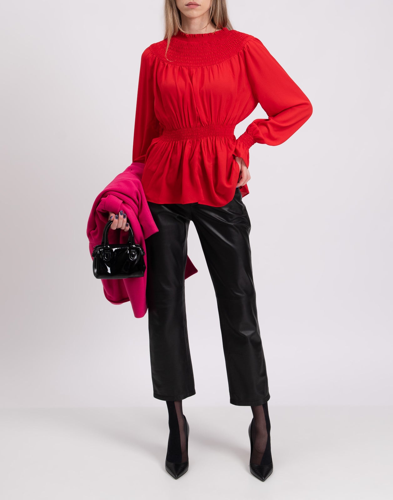 GEORGE J. LOVE Top Blouse Size IT 38 Shirred Self Tie Back gallery main photo
