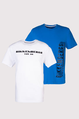 RRP€220 BIKKEMBERGS 2 PACK T-Shirt Top US38 EU54 XL Logo Crew Neck Short Sleeve