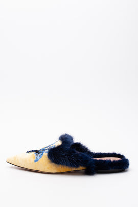 RRP€945 ALBERTA FERRETTI Velour Mule Shoes US9 EU39 UK6 Embroidered Pointed Toe