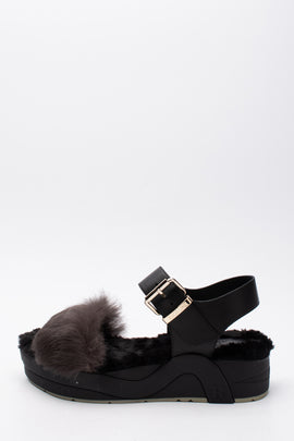 RRP€160 RUCOLINE Leather & Rabbit Fur Slingback Sandals US6 EU36 UK3 Platform