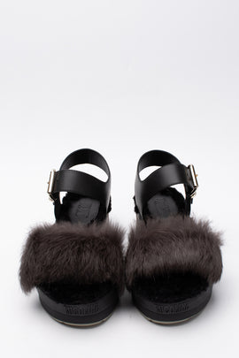 RRP€160 RUCOLINE Noor Leather & Rabbit Fur Slingback Sandals US8 EU38 UK5 Logo