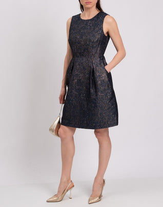RRP €380 IRIS & INK Jacquard Pencil Dress Size UK 12 / L Pleated V-Back