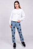 RRP €360 VICTORIA VICTORIA BECKHAM Jeans W27 Stretch Coated Flowers Cropped gallery photo number 2