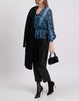8 Wrap Top Size IT 40 / S Snakeskin Pattern Long Sleeve V-Neck Made in Italy