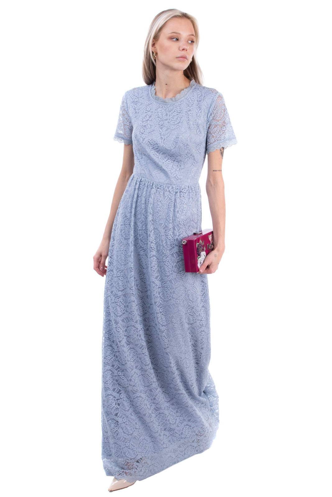 RRP €440 BY MALINA CLAIRE Lace Maxi A-Line Dress Size M Open Back Short Sleeve gallery main photo