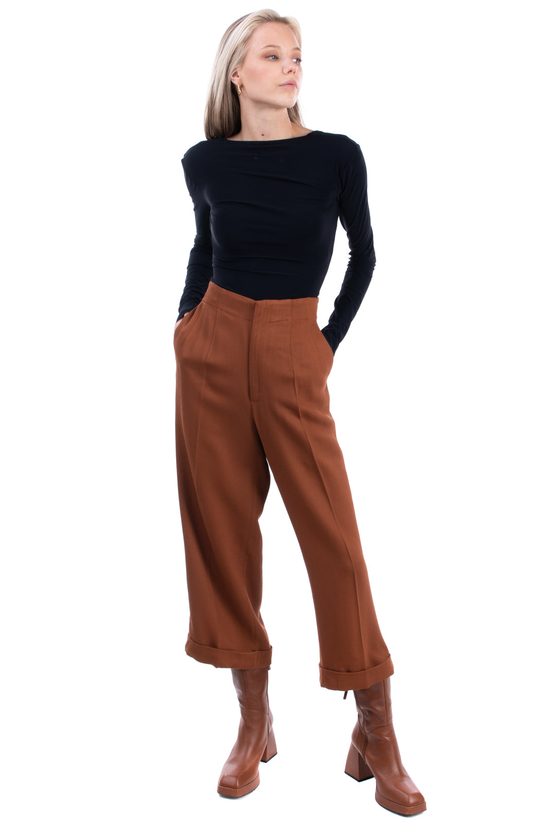 Nice Things blue cupro long trousers with zip fastening for women Size 40  Color 513 Size 40 Color 513