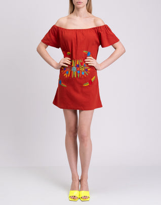 RRP €250 SENSI STUDIO Mini  Beach Dress Size S Embroidered Flowers Off Shoulder