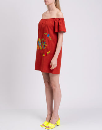 RRP €250 SENSI STUDIO Mini  Beach Dress Size S Embroidered Flowers Off Shoulder gallery photo number 5