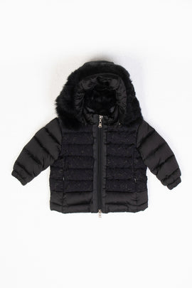 RRP€180 MICROBE By MISS GRANT Baby Down Quilted Jacket Size 6M Raccoon Fur Trim