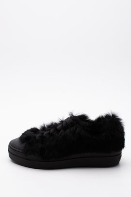 RRP €309 RUCOLINE Rabbit Fur Sneakers US6 EU36 UK3 Black Lace Up