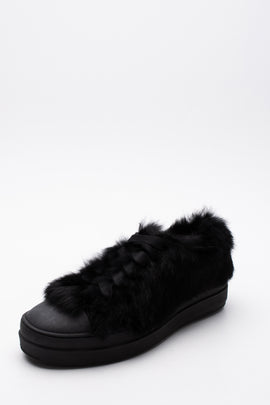 RRP €309 RUCOLINE Rabbit Fur Sneakers US6 EU36 UK3 Black Lace Up