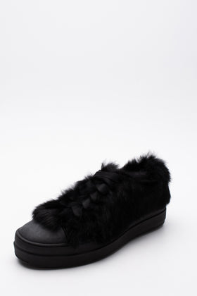 RRP €309 RUCOLINE Rabbit Fur Sneakers US6 EU36 UK3 Black Lace Up gallery photo number 1