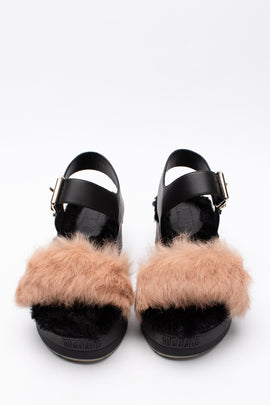 RRP€160 RUCOLINE Noor Leather & Rabbit Fur Slingback Sandals US10 EU40 UK7 Logo