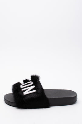 RRP€755 DSQUARED2 Rabbit Fur Slide Sandals US5 EU36 UK3 Footbed Embroidered