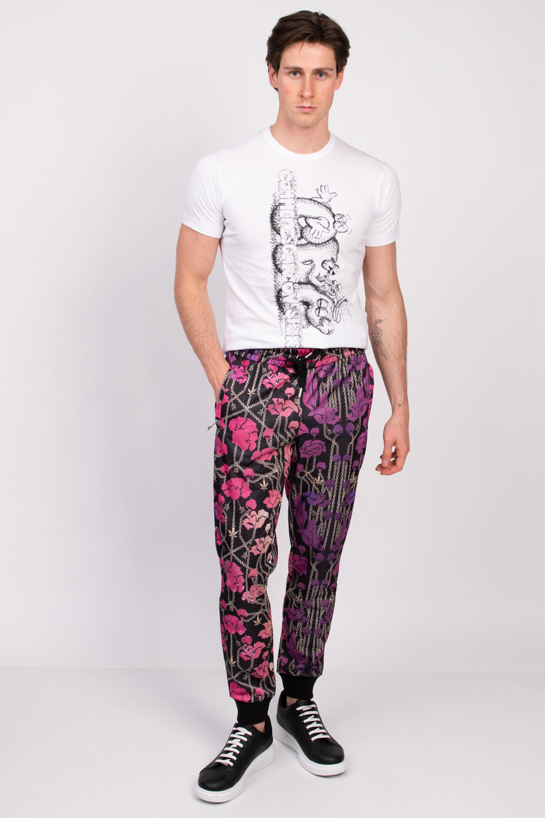 RRP €225 JOHN RICHMOND Track Trousers Size L Floral & Chains Drawstring Cuffed gallery main photo