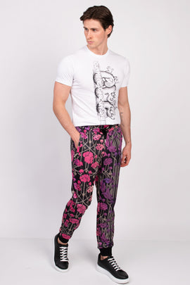RRP €225 JOHN RICHMOND Track Trousers Size L Floral & Chains Drawstring Cuffed
