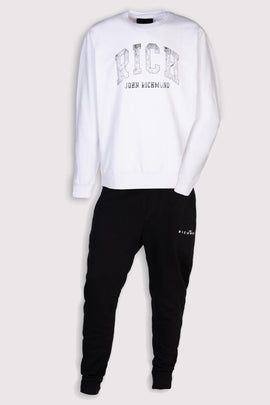 JOHN RICHMOND Pullover Sweatshirt & Trousers Set Size XL Faded Logo Crew Neck
