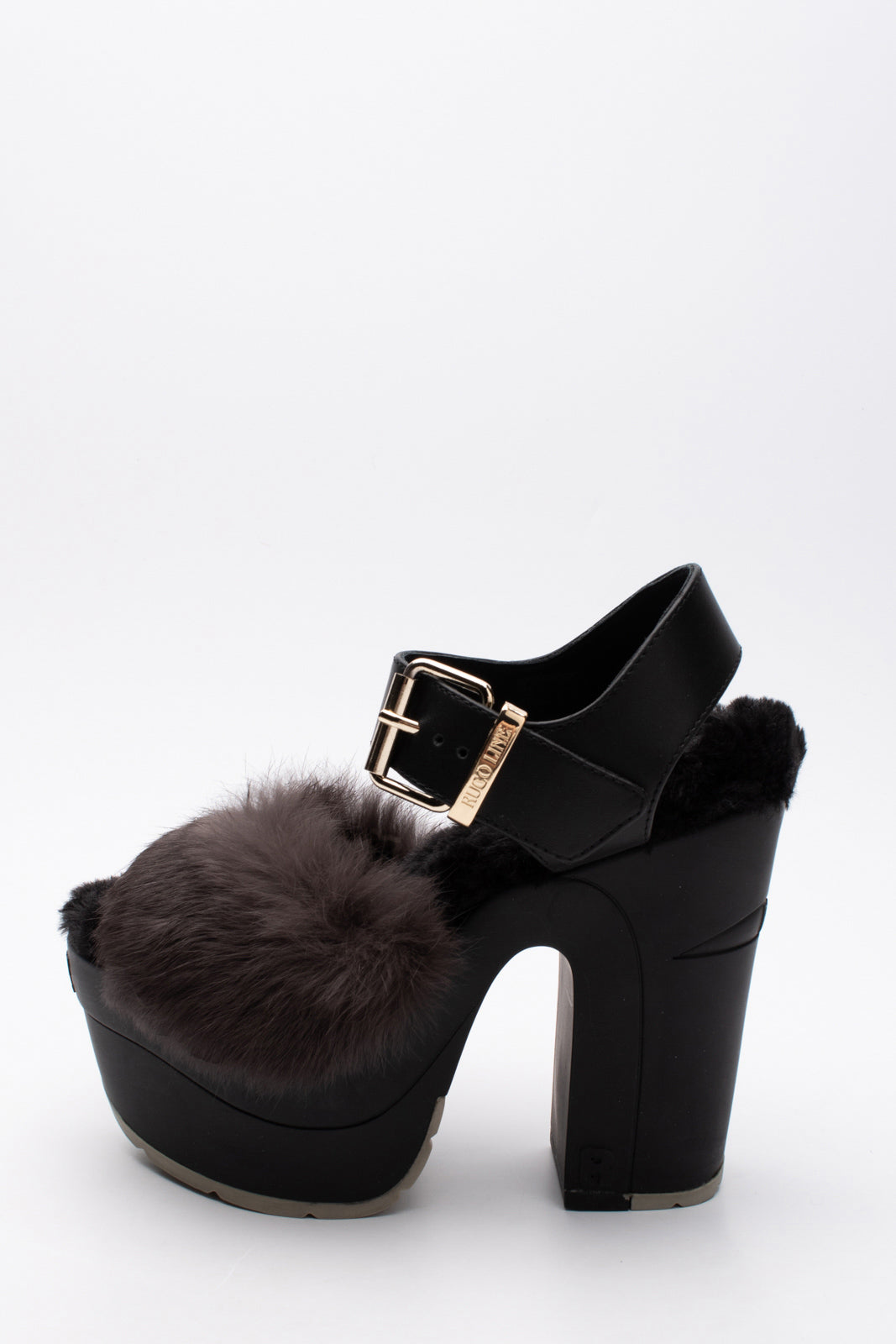 RRP€255 RUCOLINE Leather & Rabbit Fur Slingback Sandals US8 EU38 UK5 Platform gallery main photo