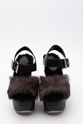 RRP€255 RUCOLINE Leather & Rabbit Fur Slingback Sandals US8 EU38 UK5 Platform