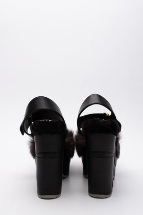 RRP€255 RUCOLINE Leather & Rabbit Fur Slingback Sandals US8 EU38 UK5 Platform gallery photo number 3