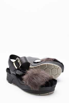 RRP€160 RUCOLINE Leather & Rabbit Fur Slingback Sandals US6 EU36 UK3 Platform