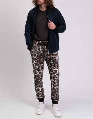 JOHN RICHMOND Jogger Trousers Size L Coated Logo Fur Pattern Ribbed Cuffs