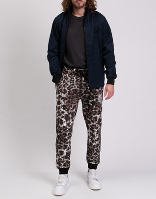 JOHN RICHMOND Jogger Trousers Size L Coated Logo Fur Pattern Ribbed Cuffs