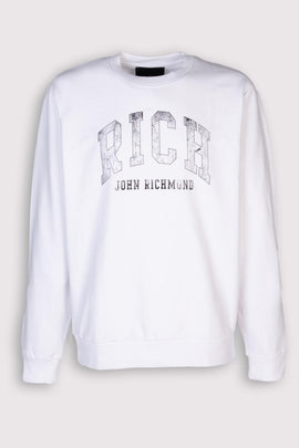 JOHN RICHMOND Pullover Sweatshirt Size L Faded Effect Logo 'RICH' Long Sleeve