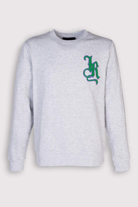 JOHN RICHMOND Pullover Sweatshirt Size M Melange Effect Logo Monogram Patch gallery photo number 1