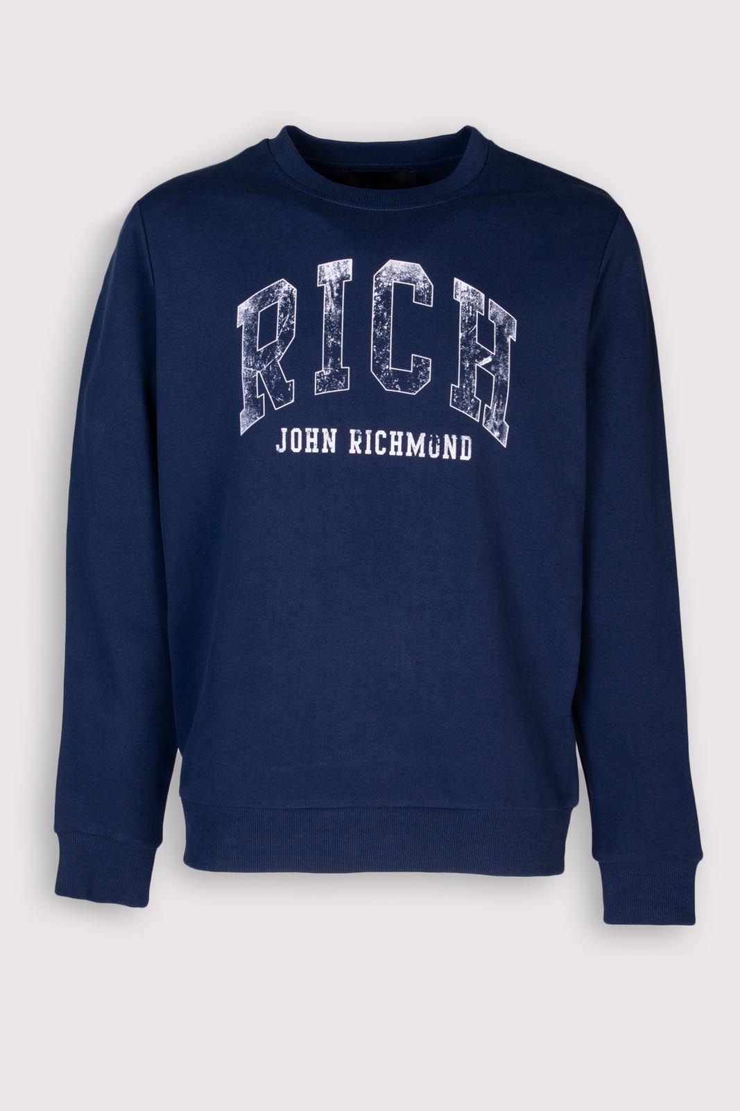 JOHN RICHMOND Pullover Sweatshirt Size L Granite Effect Logo Front Crew Neck gallery main photo