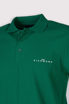 JOHN RICHMOND Pique Cotton Polo Shirt Size M Half Button Coated Logo Collared gallery photo number 5