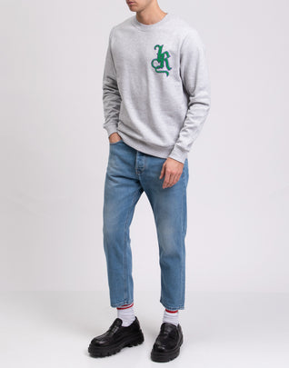 JOHN RICHMOND Pullover Sweatshirt Size M Melange Effect Logo Monogram Patch