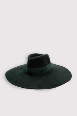 RRP€610 MAISON MICHEL Felt Fedora Hat Size S Grosgrain Ribbon Logo Wide Brim