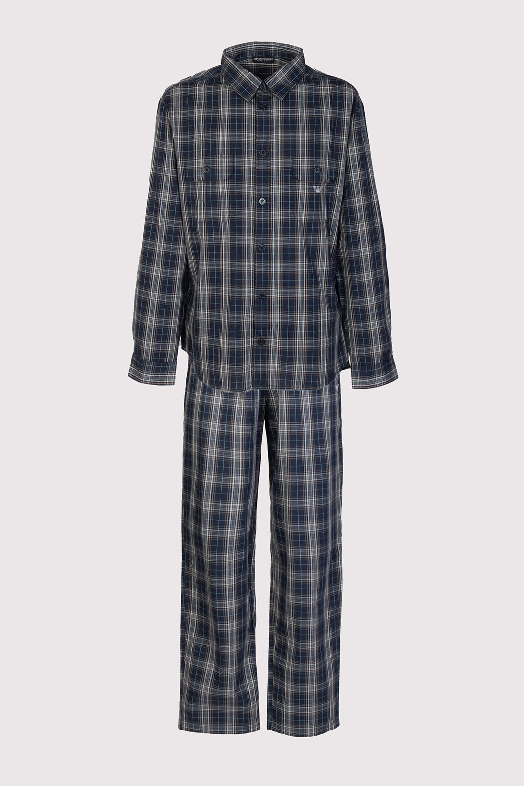 RRP €208 EMPORIO ARMANI Long Pyjama Set US38 EU48 M Plaid Embroidered Logo gallery main photo