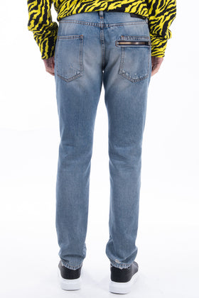 RRP€365 JUST CAVALLI Jeans W33 Ripped Faded Stitched Trim Slim Fit Made in Italy gallery photo number 5