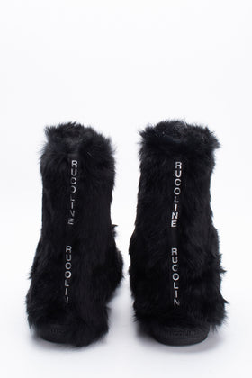 RRP€330 RUCOLINE Rabbit Fur Snow Boots EU 37 UK 4 US 7 Black Round Toe gallery photo number 6