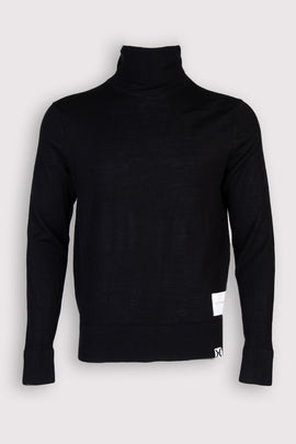 JOHN RICHMOND X Jumper Size M Wool Blend Black Thin Logo Patch Roll Neck