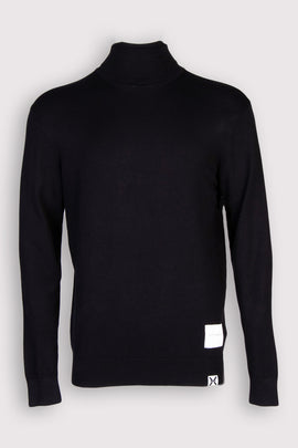 JOHN RICHMOND X Pullover Jumper Size M Logo Patch Ribbed Edges Black Polo Neck