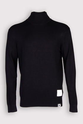 JOHN RICHMOND X Pullover Jumper Size M Logo Patch Ribbed Edges Black Polo Neck gallery photo number 1