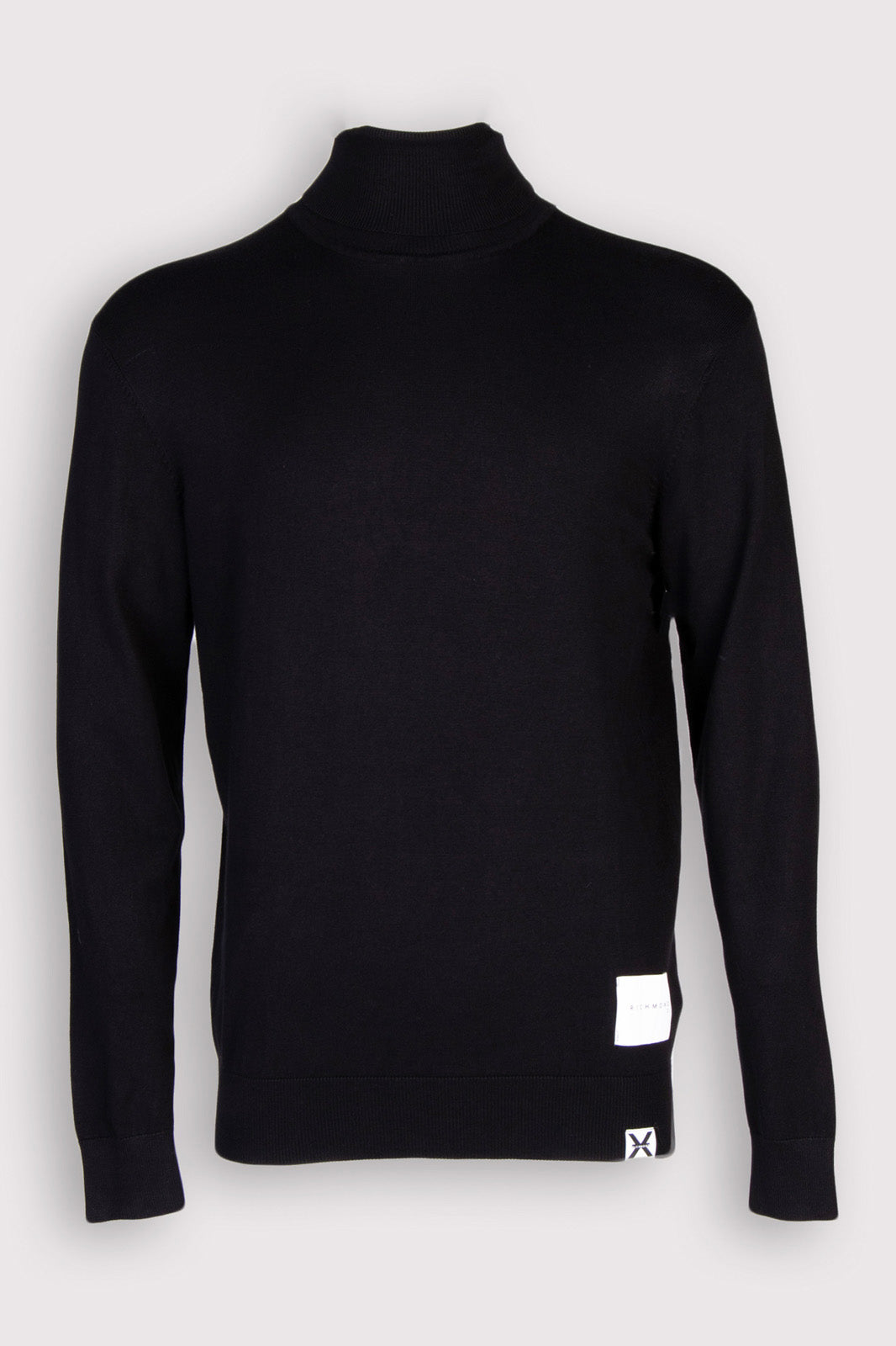 JOHN RICHMOND X Pullover Jumper Size M Logo Patch Ribbed Edges Black Polo Neck gallery main photo