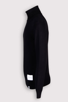 JOHN RICHMOND X Pullover Jumper Size M Logo Patch Ribbed Edges Black Polo Neck