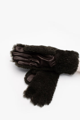 RRP €550 BOTTEGA VENETA Shearling & Leather Teddy Gloves Size 9 M Cashmere Lined gallery photo number 1